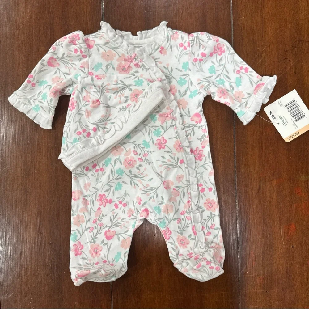 1 Preemie 3 Newborn 4 Piece Baby Girl Clothes Set  Carters And Little me. - Picture 5 of 10